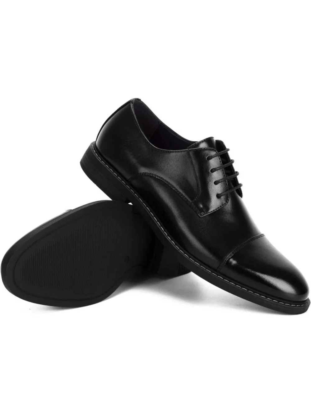Men Black Solid Wingtip Brogue Cap Toe Lace-Up Comfort Formal Oxford Dress Shoes